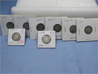 Eight Barber Dimes 90% Silver