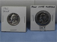1962 & 1954 Silver Proof Washington Quarters