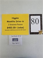 2 Season Passes for Higgins Moonlite Drive-In