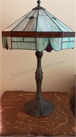 VTG TIFFANY STYLE SLAG LAMP Metal Base