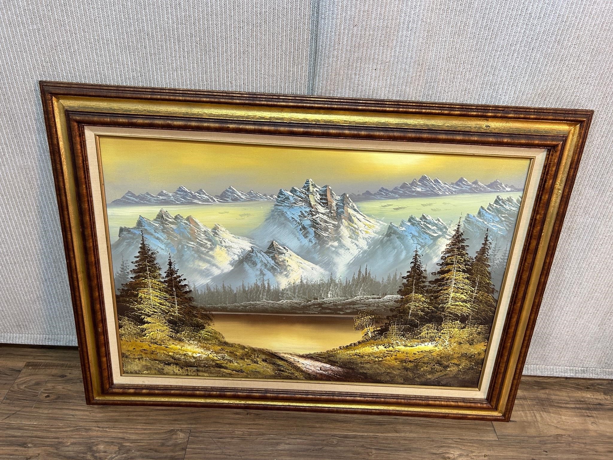 Art Painting Mountain Lake Scene Unsigned