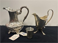 3 Silver Items: silver plated cream pitcher;