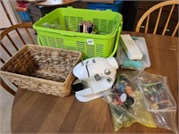 Mini Sewing Machine, Basket & Misc. Craft Supplies