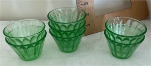 7 green Depression glass berry bowls