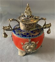 Antique Chinese carnelian cloisonné incense
