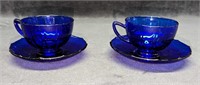 2 Cobalt Blue Glass Cup And Saucers B
