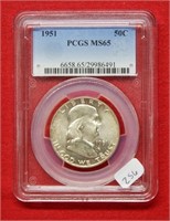 1951 Franklin Silver Half Dollar PCGS MS65