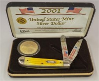 Case 2001 US Mint Silver Dollar knife/Coin set