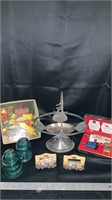 Recipe book, metal dish stand no bowl, foreign