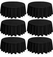 6 Pack Round Tablecloths, 90 Inch, Black Polyester