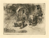 Felix Buhot "Gardiens du Logis" original etching a