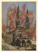 Maurice Utrillo pochoir "La Cathedrale en flammes"