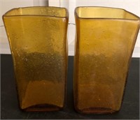 L - PAIR OF AMBER GLASS VASES (G43)