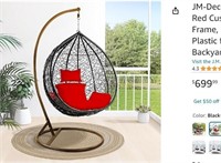 JM-Deco Patio Swing Chair with Stand, Red Cushion