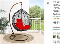 JM-Deco Patio Swing Chair with Stand, Red Cushion