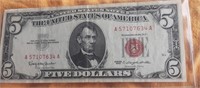 RED SEAL 5 DOLLAR BANK NOTE 1963