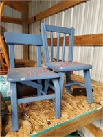 2 Small Blue Wood Chairs