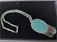 Signed Zuni Squash Blossom Silver & Turquoise