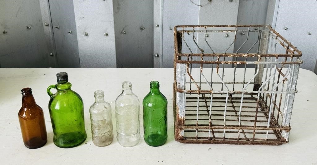 Old Bottles and Metal Crate, Mt Dew and Pepsi