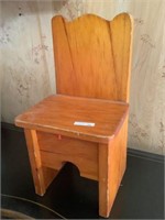 Child’s handcrafted wooden chair 18"h