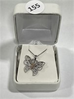 Italy 10 kt White Gold Butterfly Necklace 18 "