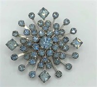 Vintage Light Blue RHINESTONE Snowflake 2” Brooch