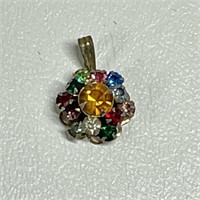 Vintage Costume Jewelry Pendant w/ Colored Stones