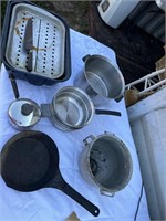 Metal mixing bowl, pots & pans, skillet and more