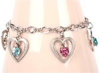 STERLING SILVER AND TOURMALINE CHARM BRACELET
