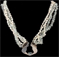 STERLING SILVER PENDANT NECKLACE PEARL AND CRYSTAL