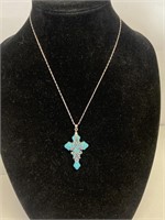 18" necklace turquoise cross .925