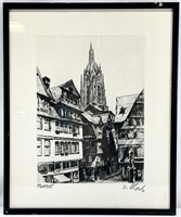 Vintage Oscar Schenk German Etching, Signed