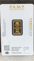 GOLD: Pamp Carded 5 Gram 999.9 Fine Gold Bar