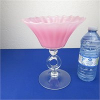 Vintage Hand Blown Pink Glass Dish 8.75" H