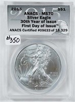 2015  $1 Silver Eagle   ANACS MS-70