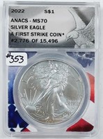 2022  $1 Silver Eagle   ANACS MS-70