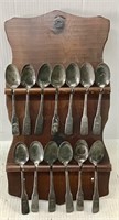 VINTAGE 13 COLONIES SPOONS AND HOLDER