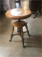 Vintage Wood Piano Stool with Ball and Claw Feet