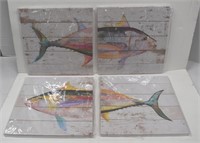 New Fish Art on Canvas - Four 12x12 Panels