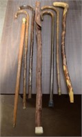 Seven Vintage Wooden Canes - Assorted Sizes