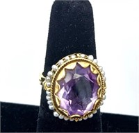 14k Victorian Amethyst Pearl Ring