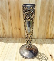 Art Nouveau silverplate tall vase. (missing glass