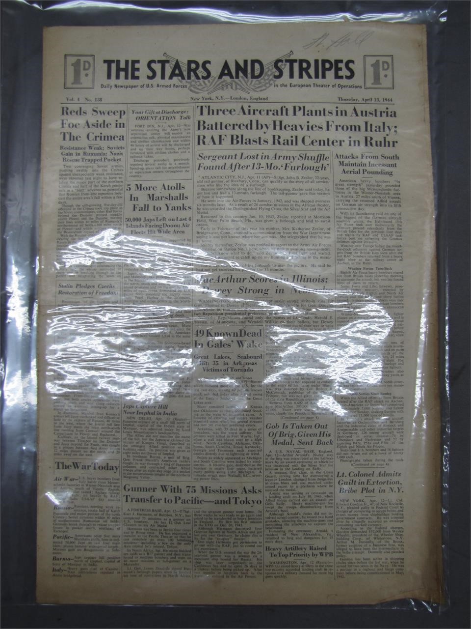 Antique 1944 Stars & Stripes Newspaper