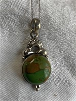 Sterling Silver Necklace w/ Green Turquoise