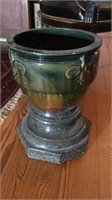 Heavy carved green marble base stand with a