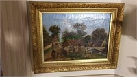 Antique gold framed oil painting on canvas ,