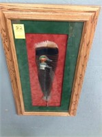 R.E. Hinton Framed Turkey Feather w/ Painted