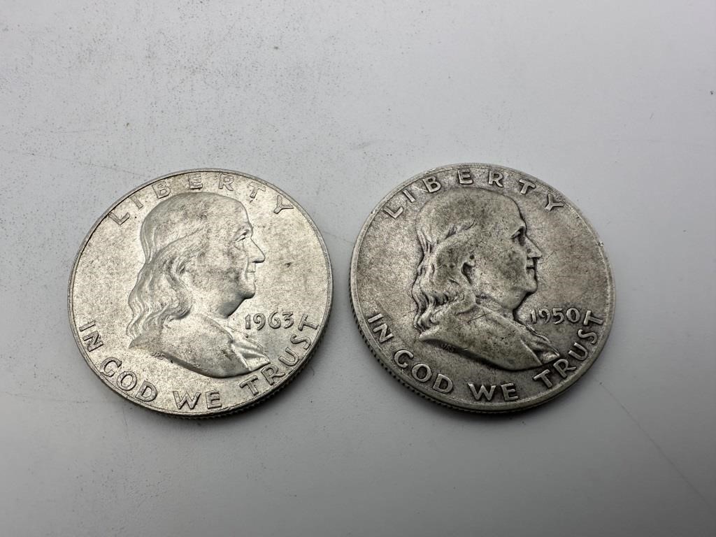 1950 and 1963 Franklin Half Dollars