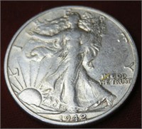 1942 LARGE S AU Grade Walking Liberty Half Dollar