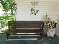 6' wood & metal park bench - Chrome & glass side